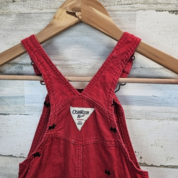 OshKosh B'gosh Girls Red Overalls with Adjustable Straps Sz 4T Dog Embroidered - Picture 9 of 13